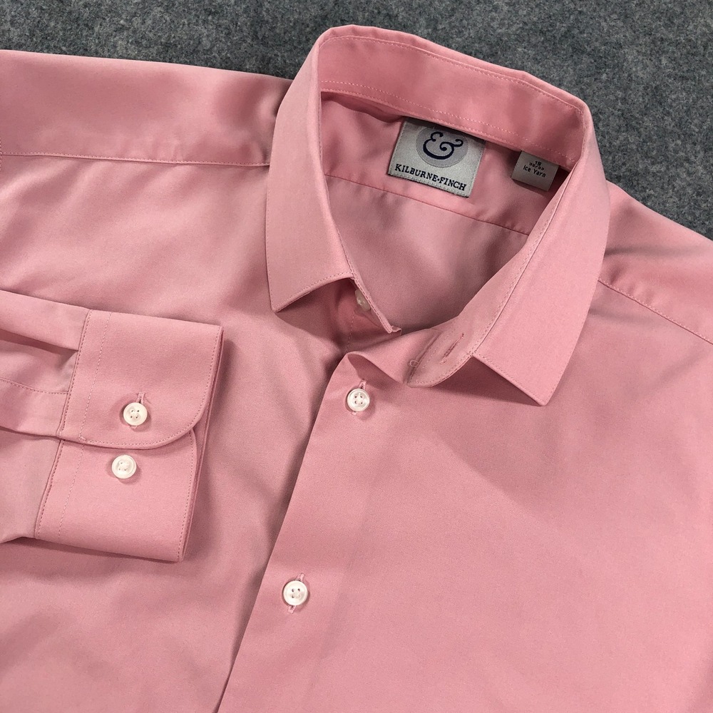 Kilburne Finch Ice Yarn Mens Button Down Shirt 15 32x33 Pink Stretch Long Sleeve